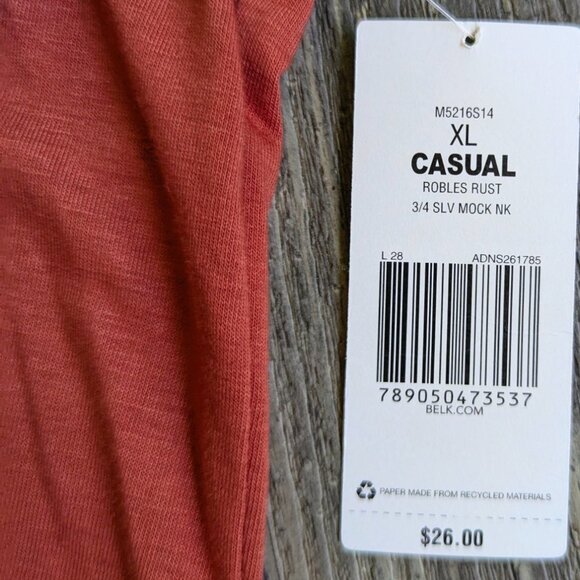 Kim Rogers Rust 3/4 Sleeve Mock Neck Top XL Casual Stretch NWT - Picture 6 of 6